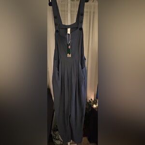 HALARA Stylish Blue Overalls with Button Straps & pleated front with 2 pockets